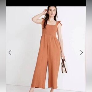 Madewell Rust Orange Square-Neck Jumpsuit